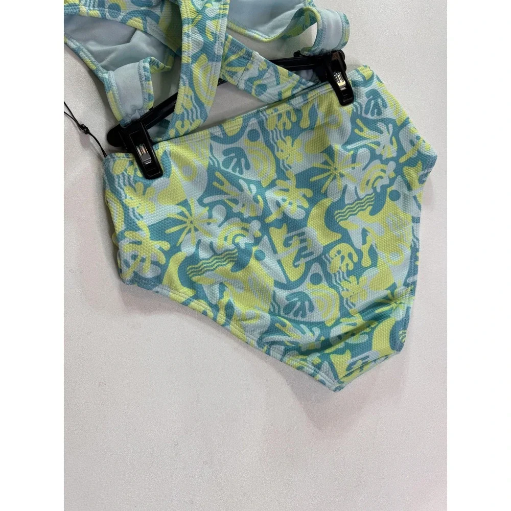 Hurley Swim Set Girls 14 Blue Tropical Geometric 2 Piece Bikini Lined Surf